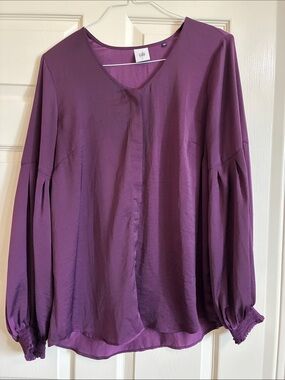 CAbi 3693 Purple Balloon-Sleeve V-Neck Blouse